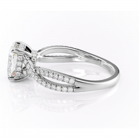 Inel de logodnă Meadow din aur Alb 14kt cu moissanite tăietură asscher – Montură pavé rafinată pentru profil mediu | Personalizează și configurează gratuit online [5]