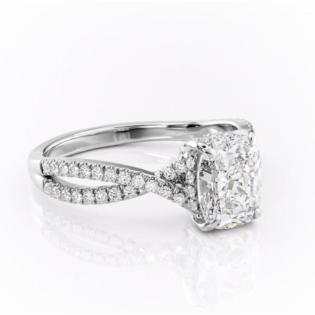 Pernă alungită - Inel de logodnă Meadow din aur Alb 14kt cu moissanite tăietură asscher – Montură pavé rafinată pentru profil mediu | Personalizează și configurează gratuit online