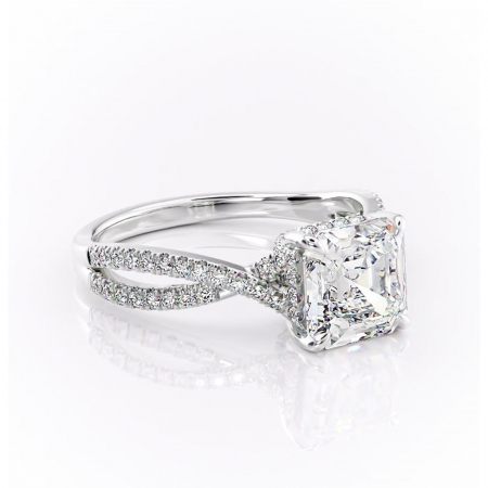 Asscher - Inel de logodnă Meadow din aur Alb 14kt cu moissanite tăietură asscher – Montură pavé rafinată pentru profil mediu | Personalizează și configurează gratuit online