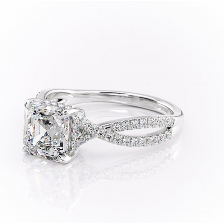 Inel de logodnă Meadow din aur Alb 14kt cu moissanite tăietură asscher – Montură pavé rafinată pentru profil mediu | Personalizează și configurează gratuit online [6]