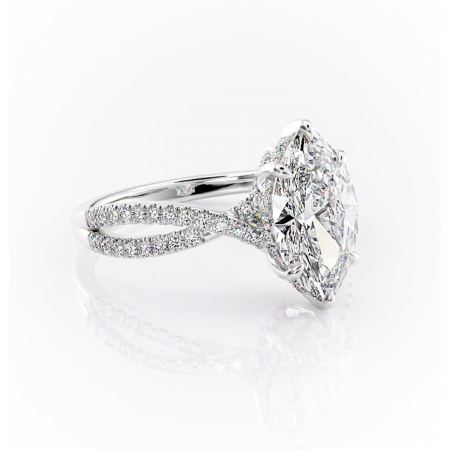 Marquise - Inel de logodnă Meadow din aur Alb 14kt cu moissanite tăietură marquise – Montură pavé rafinată pentru profil mediu | Personalizează și configurează gratuit online