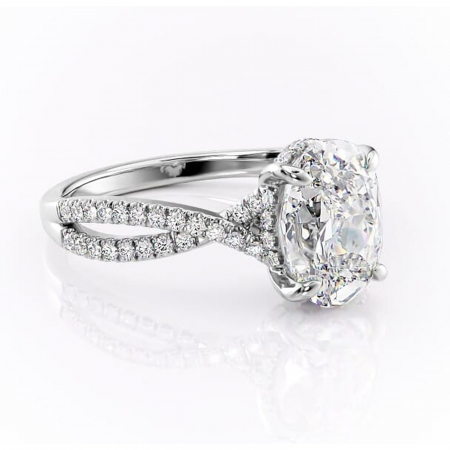 Ovală - Inel de logodnă Meadow din aur Alb 14kt cu moissanite tăietură ovală – Montură pavé rafinată pentru profil mediu | Personalizează și configurează gratuit online