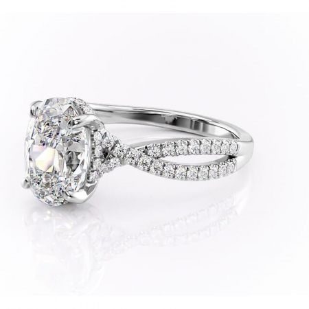 Inel de logodnă Meadow din aur Alb 14kt cu moissanite tăietură ovală – Montură pavé rafinată pentru profil mediu | Personalizează și configurează gratuit online [6]