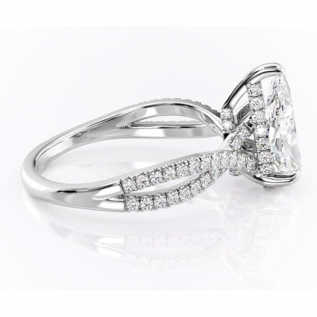 Inel de logodnă Meadow din aur Alb 14kt cu moissanite tăietură pară – Montură pavé rafinată pentru profil mediu | Personalizează și configurează gratuit online [1]