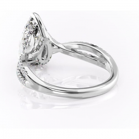 Inel de logodnă Meadow din aur Alb 14kt cu moissanite tăietură pară – Montură pavé rafinată pentru profil mediu | Personalizează și configurează gratuit online [3]