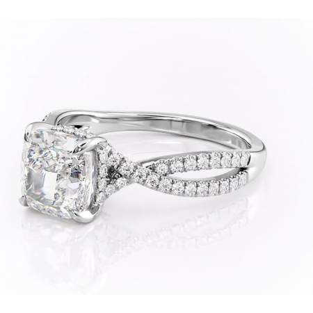 Inel de logodnă Meadow din aur Alb 14kt cu moissanite tăietură pernă – Montură pavé rafinată pentru profil mediu | Personalizează și configurează gratuit online [6]