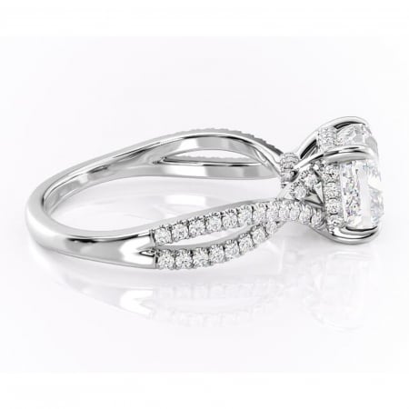 Inel de logodnă Meadow din aur Alb 14kt cu moissanite tăietură pernă – Montură pavé rafinată pentru profil mediu | Personalizează și configurează gratuit online [1]