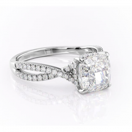 Pernă - Inel de logodnă Meadow din aur Alb 14kt cu moissanite tăietură pernă – Montură pavé rafinată pentru profil mediu | Personalizează și configurează gratuit online