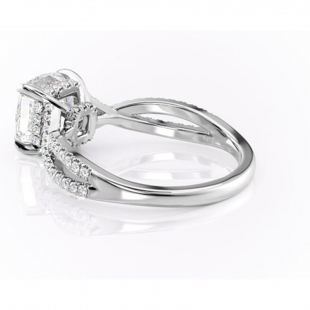 Inel de logodnă Meadow din aur Alb 14kt cu moissanite tăietură pernă – Montură pavé rafinată pentru profil mediu | Personalizează și configurează gratuit online [4]