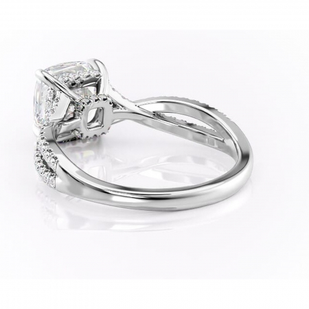 Inel de logodnă Meadow din aur Alb 14kt cu moissanite tăietură pernă – Montură pavé rafinată pentru profil mediu | Personalizează și configurează gratuit online [3]