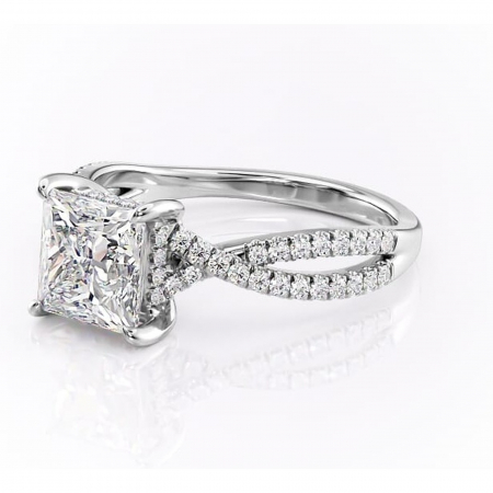 Inel de logodnă Meadow din aur Alb 14kt cu moissanite tăietură princess – Montură pavé rafinată pentru profil mediu | Personalizează și configurează gratuit online [6]