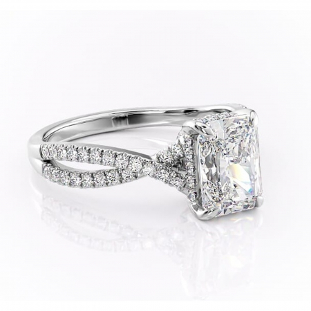 Radiantă - Inel de logodnă Meadow din aur Alb 14kt cu moissanite tăietură radiantă – Montură pavé rafinată pentru profil mediu | Personalizează și configurează gratuit online