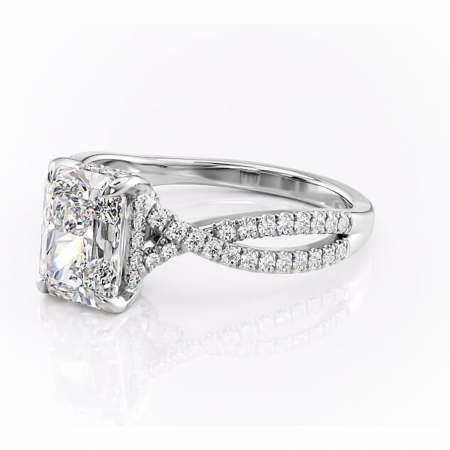 Inel de logodnă Meadow din aur Alb 14kt cu moissanite tăietură radiantă – Montură pavé rafinată pentru profil mediu | Personalizează și configurează gratuit online [6]