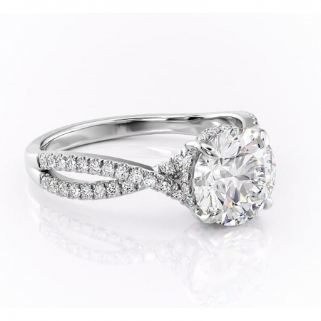 Halo - Inel de logodnă Meadow din aur Alb 14kt cu moissanite tăietură rotundă – Montură pavé rafinată pentru profil mediu | Personalizează și configurează gratuit online