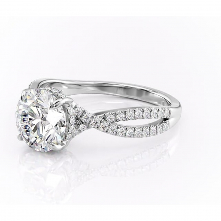 Inel de logodnă Meadow din aur Alb 14kt cu moissanite tăietură rotundă – Montură pavé rafinată pentru profil mediu | Personalizează și configurează gratuit online [6]