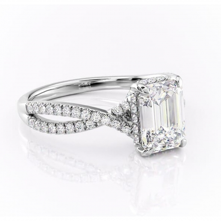 Smarald - Inel de logodnă Meadow din aur Alb 14kt cu moissanite tăietură smarald – Montură pavé rafinată pentru profil mediu | Personalizează și configurează gratuit online