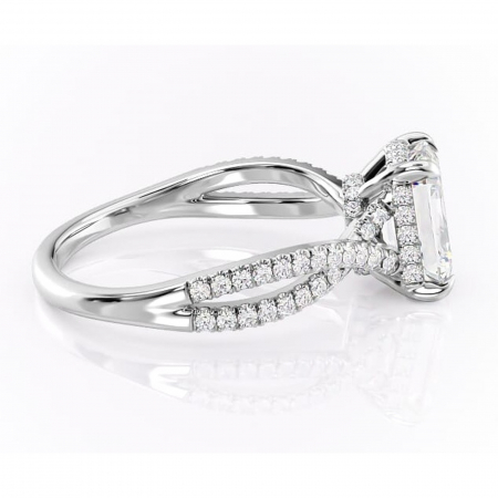 Inel de logodnă Meadow din aur Alb 14kt cu moissanite tăietură smarald – Montură pavé rafinată pentru profil mediu | Personalizează și configurează gratuit online [1]