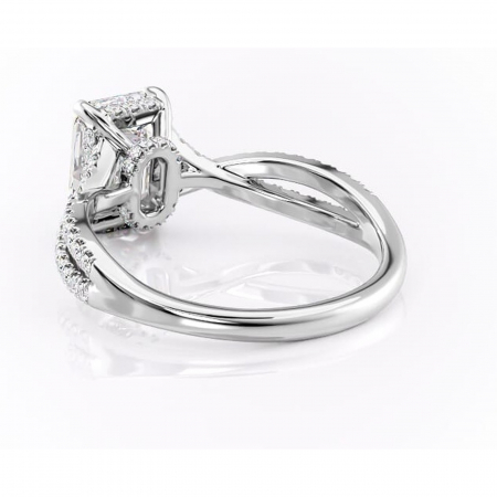 Inel de logodnă Meadow din aur Alb 14kt cu moissanite tăietură smarald – Montură pavé rafinată pentru profil mediu | Personalizează și configurează gratuit online [3]