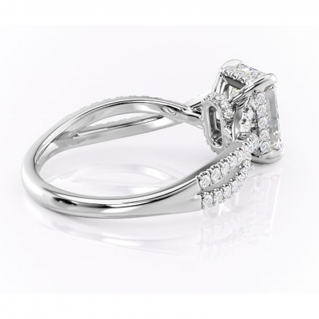 Inel de logodnă Meadow din aur Alb 14kt cu moissanite tăietură smarald – Montură pavé rafinată pentru profil mediu | Personalizează și configurează gratuit online [2]