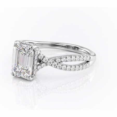 Inel de logodnă Meadow din aur Alb 14kt cu moissanite tăietură smarald – Montură pavé rafinată pentru profil mediu | Personalizează și configurează gratuit online [6]