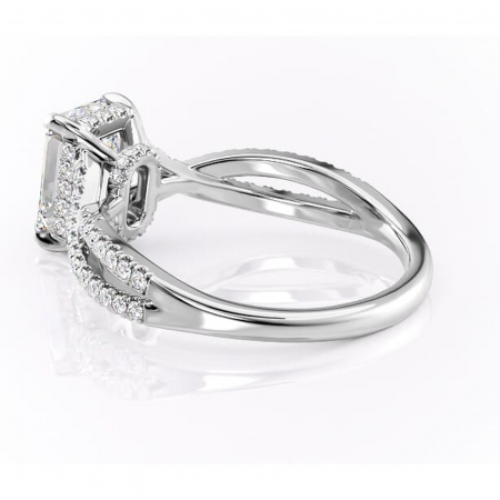 Inel de logodnă Meadow din aur Alb 14kt cu moissanite tăietură smarald – Montură pavé rafinată pentru profil mediu | Personalizează și configurează gratuit online [4]