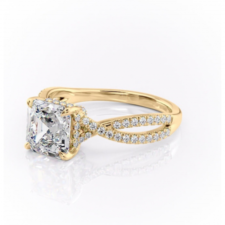 Inel de logodnă Meadow din aur Galben 14kt cu moissanite tăietură asscher – Montură pavé rafinată pentru profil mediu | Personalizează și configurează gratuit online [6]