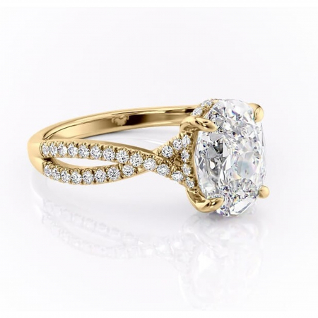 14K - Inel de logodnă Meadow din aur Galben 14kt cu moissanite tăietură ovală – Montură pavé rafinată pentru profil mediu | Personalizează și configurează gratuit online