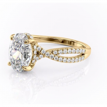 Inel de logodnă Meadow din aur Galben 18kt cu moissanite tăietură ovală – Montură pavé rafinată pentru profil mediu | Personalizează și configurează gratuit online [6]