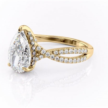 Inel de logodnă Meadow din aur Galben 18kt cu moissanite tăietură pară – Montură pavé rafinată pentru profil mediu | Personalizează și configurează gratuit online [6]