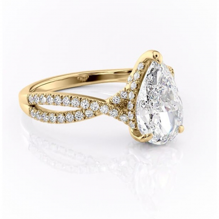 18K - Inel de logodnă Meadow din aur Galben 18kt cu moissanite tăietură pară – Montură pavé rafinată pentru profil mediu | Personalizează și configurează gratuit online
