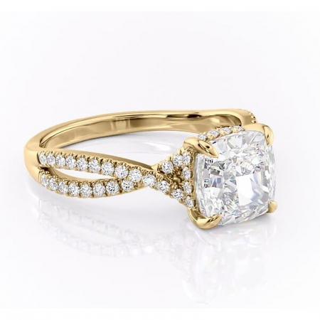 Pernă - Inel de logodnă Meadow din aur Galben 18kt cu moissanite tăietură pernă – Montură pavé rafinată pentru profil mediu | Personalizează și configurează gratuit online