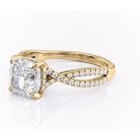 Inel de logodnă Meadow din aur Galben 14kt cu moissanite tăietură pernă – Montură pavé rafinată pentru profil mediu | Personalizează și configurează gratuit online [6]