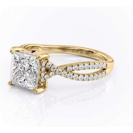 Inel de logodnă Meadow din aur Galben 14kt cu moissanite tăietură princess – Montură pavé rafinată pentru profil mediu | Personalizează și configurează gratuit online [6]