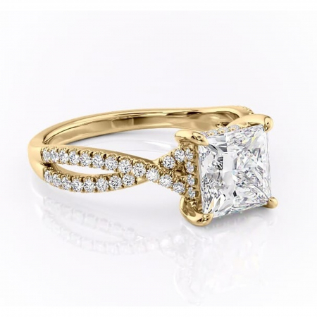 Princess - Inel de logodnă Meadow din aur Galben 18kt cu moissanite tăietură princess – Montură pavé rafinată pentru profil mediu | Personalizează și configurează gratuit online