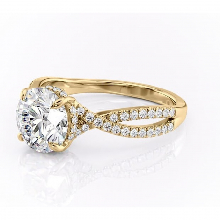 Inel de logodnă Meadow din aur Galben 14kt cu moissanite tăietură rotundă – Montură pavé rafinată pentru profil mediu | Personalizează și configurează gratuit online [6]