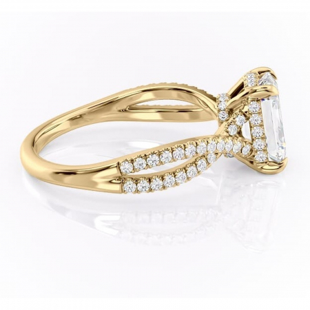 Inel de logodnă Meadow din aur Galben 14kt cu moissanite tăietură smarald – Montură pavé rafinată pentru profil mediu | Personalizează și configurează gratuit online [1]