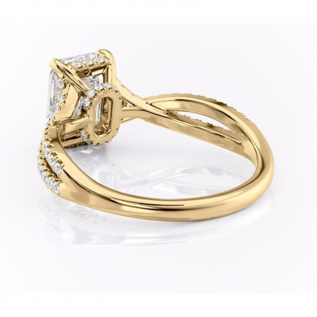 Inel de logodnă Meadow din aur Galben 14kt cu moissanite tăietură smarald – Montură pavé rafinată pentru profil mediu | Personalizează și configurează gratuit online [3]