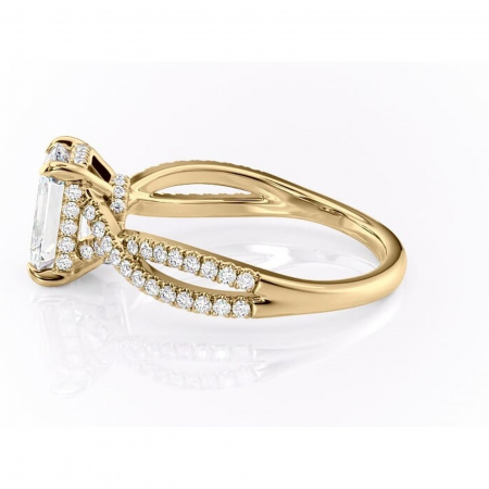 Inel de logodnă Meadow din aur Galben 14kt cu moissanite tăietură smarald – Montură pavé rafinată pentru profil mediu | Personalizează și configurează gratuit online [5]