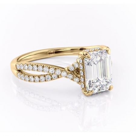 Smarald - Inel de logodnă Meadow din aur Galben 18kt cu moissanite tăietură smarald – Montură pavé rafinată pentru profil mediu | Personalizează și configurează gratuit online