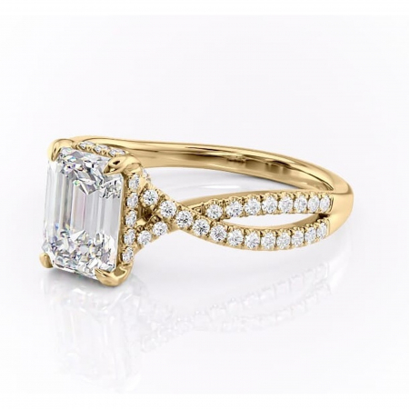 Inel de logodnă Meadow din aur Galben 14kt cu moissanite tăietură smarald – Montură pavé rafinată pentru profil mediu | Personalizează și configurează gratuit online [6]