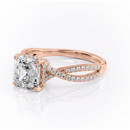 Inel de logodnă Meadow din aur Rose 14kt cu moissanite tăietură asscher – Montură pavé rafinată pentru profil mediu | Personalizează și configurează gratuit online [6]
