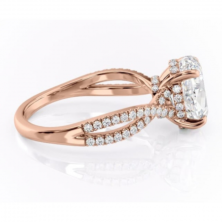 Inel de logodnă Meadow din aur Rose 18kt cu moissanite tăietură ovală – Montură pavé rafinată pentru profil mediu | Personalizează și configurează gratuit online [1]