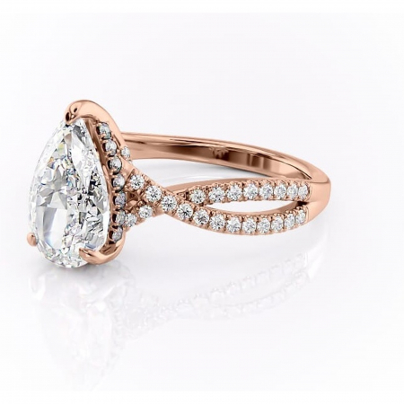 Inel de logodnă Meadow din aur Rose 18kt cu moissanite tăietură pară – Montură pavé rafinată pentru profil mediu | Personalizează și configurează gratuit online [6]
