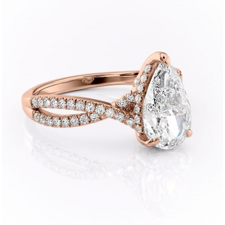 18K - Inel de logodnă Meadow din aur Rose 18kt cu moissanite tăietură pară – Montură pavé rafinată pentru profil mediu | Personalizează și configurează gratuit online