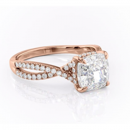 Pernă - Inel de logodnă Meadow din aur Rose 18kt cu moissanite tăietură pernă – Montură pavé rafinată pentru profil mediu | Personalizează și configurează gratuit online