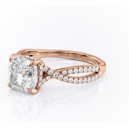 Inel de logodnă Meadow din aur Rose 18kt cu moissanite tăietură pernă – Montură pavé rafinată pentru profil mediu | Personalizează și configurează gratuit online [6]