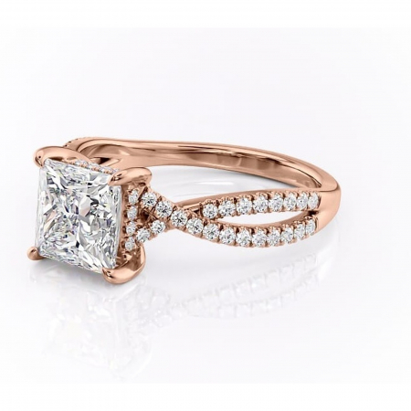 Inel de logodnă Meadow din aur Rose 18kt cu moissanite tăietură princess – Montură pavé rafinată pentru profil mediu | Personalizează și configurează gratuit online [6]