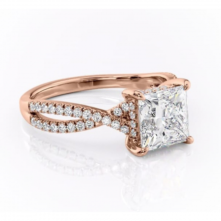 Princess - Inel de logodnă Meadow din aur Rose 18kt cu moissanite tăietură princess – Montură pavé rafinată pentru profil mediu | Personalizează și configurează gratuit online
