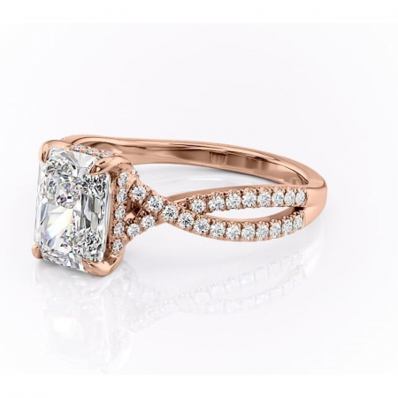Inel de logodnă Meadow din aur Rose 14kt cu moissanite tăietură radiantă – Montură pavé rafinată pentru profil mediu | Personalizează și configurează gratuit online [6]