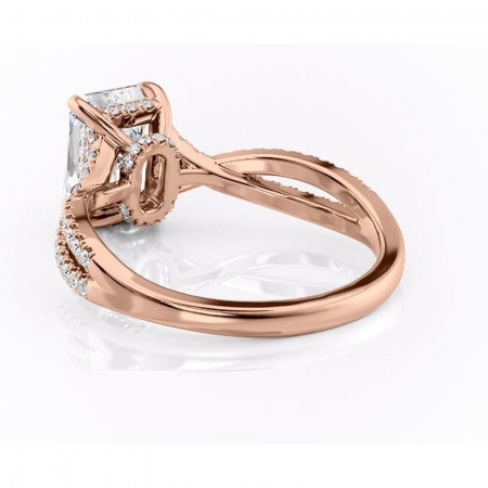 Inel de logodnă Meadow din aur Rose 14kt cu moissanite tăietură radiantă – Montură pavé rafinată pentru profil mediu | Personalizează și configurează gratuit online [3]